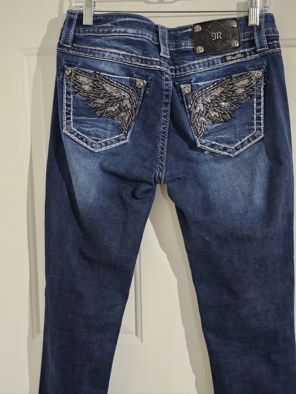 Miss Me Womens Blue Jeans with Embroidered Wing Back Pockets